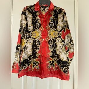 Zara Versace Inspired Red and Gold Baroque Shirt